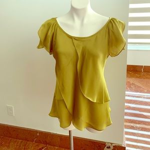 Green new silky top , ruffles  size M